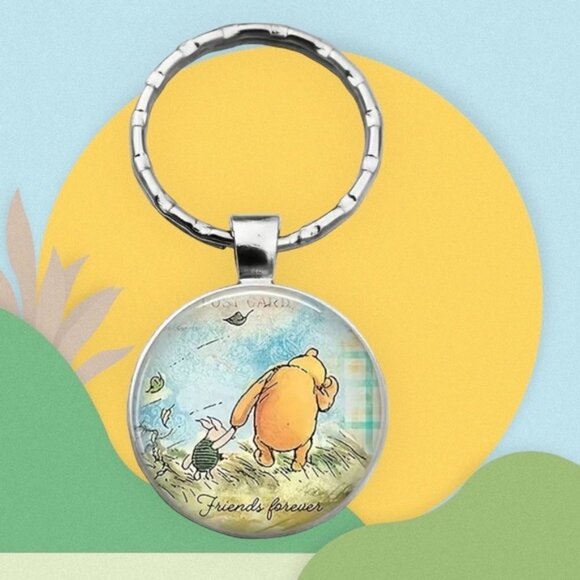 Winnie The Pooh Keychain Friends Forever Round Pendant Keyring Pooh Piglet - Picture 2 of 15